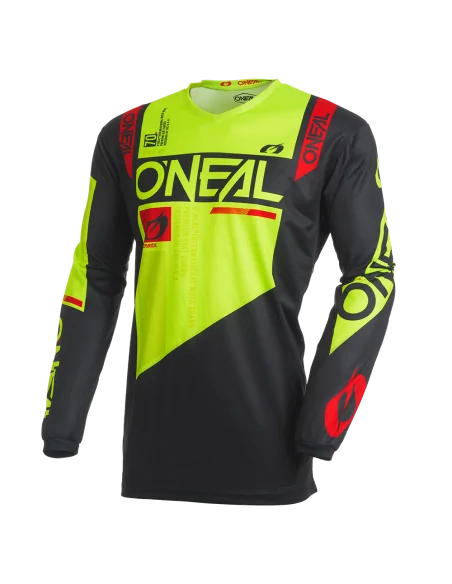 Camiseta de motocross O'Neal Element Negro/Amarillo flúor