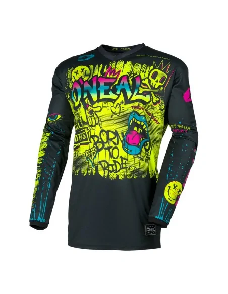 Camiseta MX de niño O'Neal Element Youth Rancid Negro/Amarillo flúor