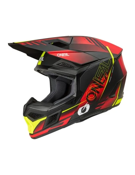 Casco de motocross O'Neal 3SRS Haze Negro/Rojo/Amarillo flúor