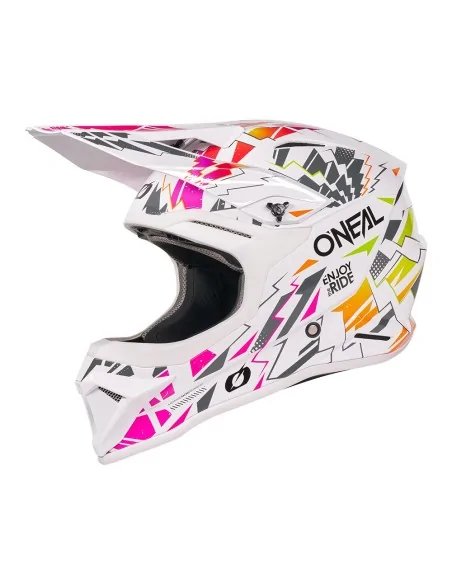 Casco de niño de motocross O'Neal 1SRS Youth Stixx Blanco/Multicolor