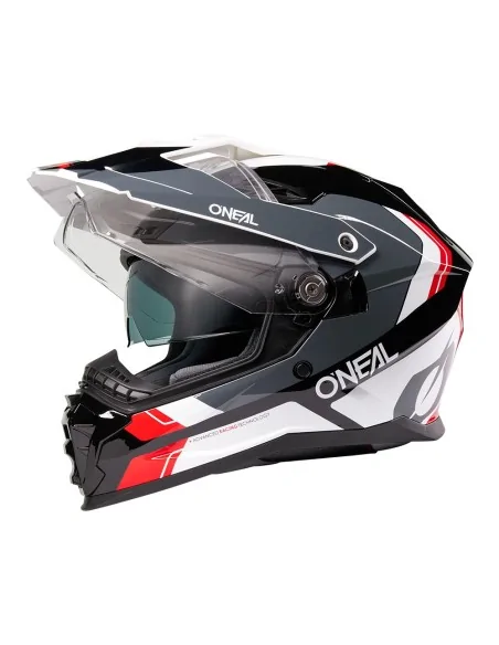 Casco de carretera y aventura O'Neal D-SRS Negro/Blanco/Rojo