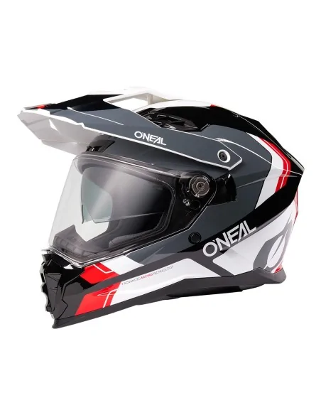 Casco de carretera y aventura O'Neal D-SRS Negro/Blanco/Rojo
