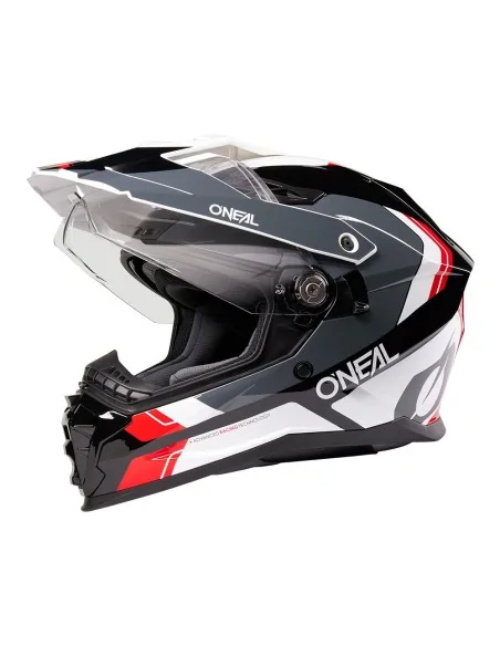 Casco de carretera y aventura O'Neal D-SRS Negro/Blanco/Rojo