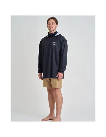 Camiseta técnica Jetpilot Venture Gaiter Pullover L/S Hydro negra cuello gaiter